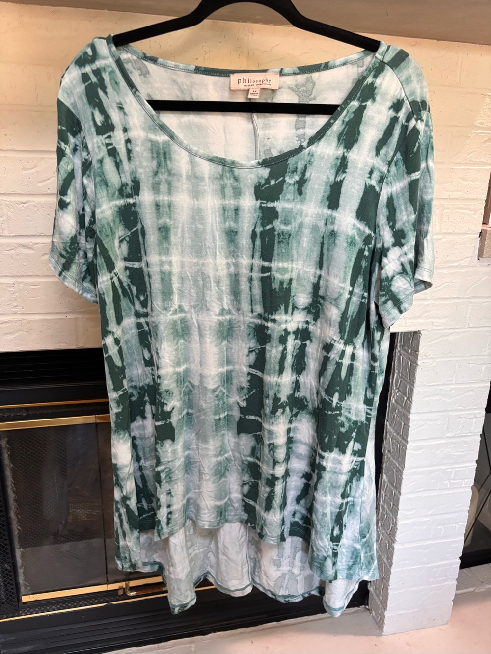Philosophy Teal and White Tie-Dye Scoop Neck Blouse